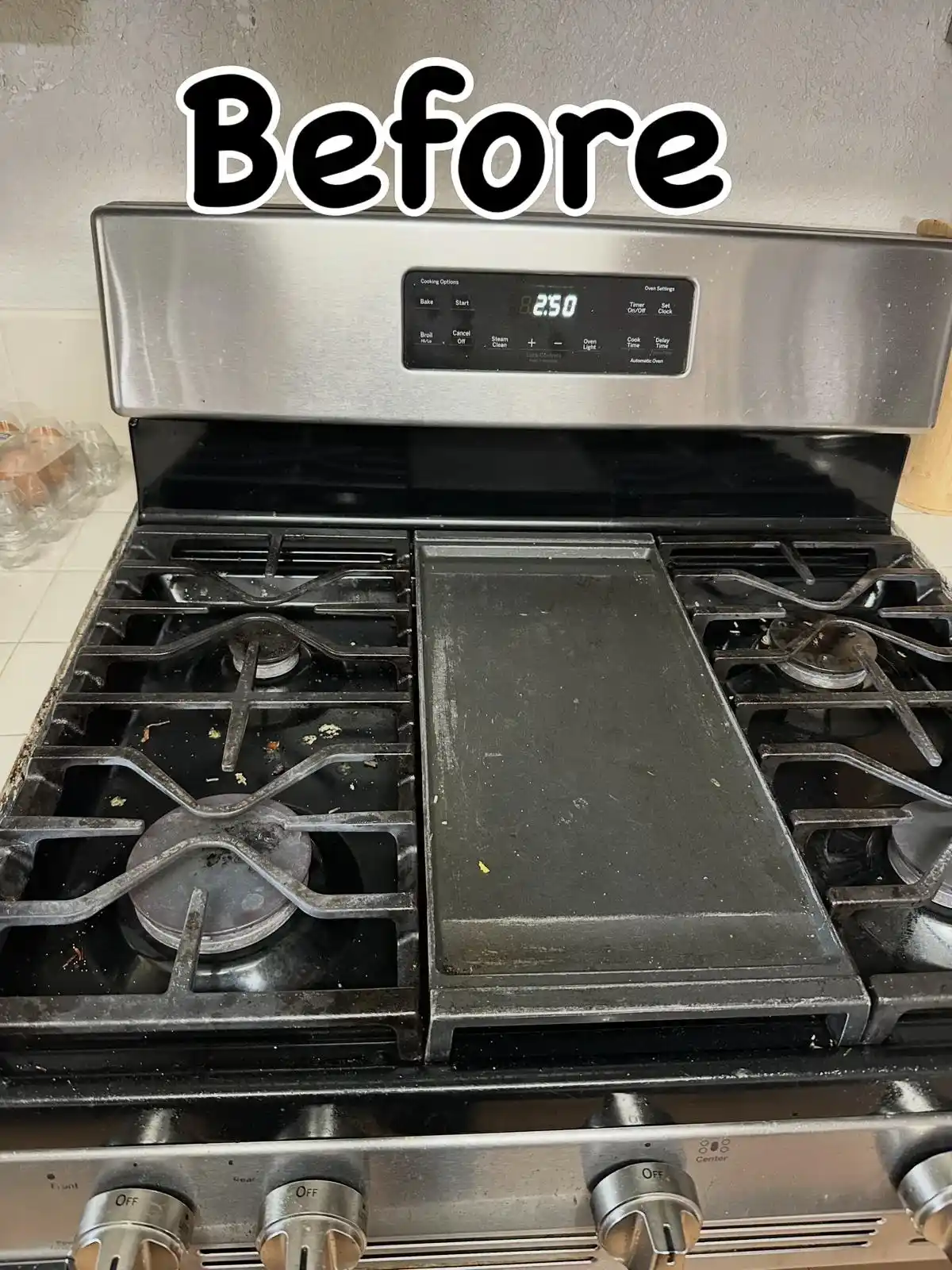 Lumiora deep cleaning a stove, before photo