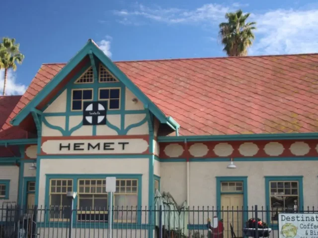 The historic train depot in downtown Hemet, CA